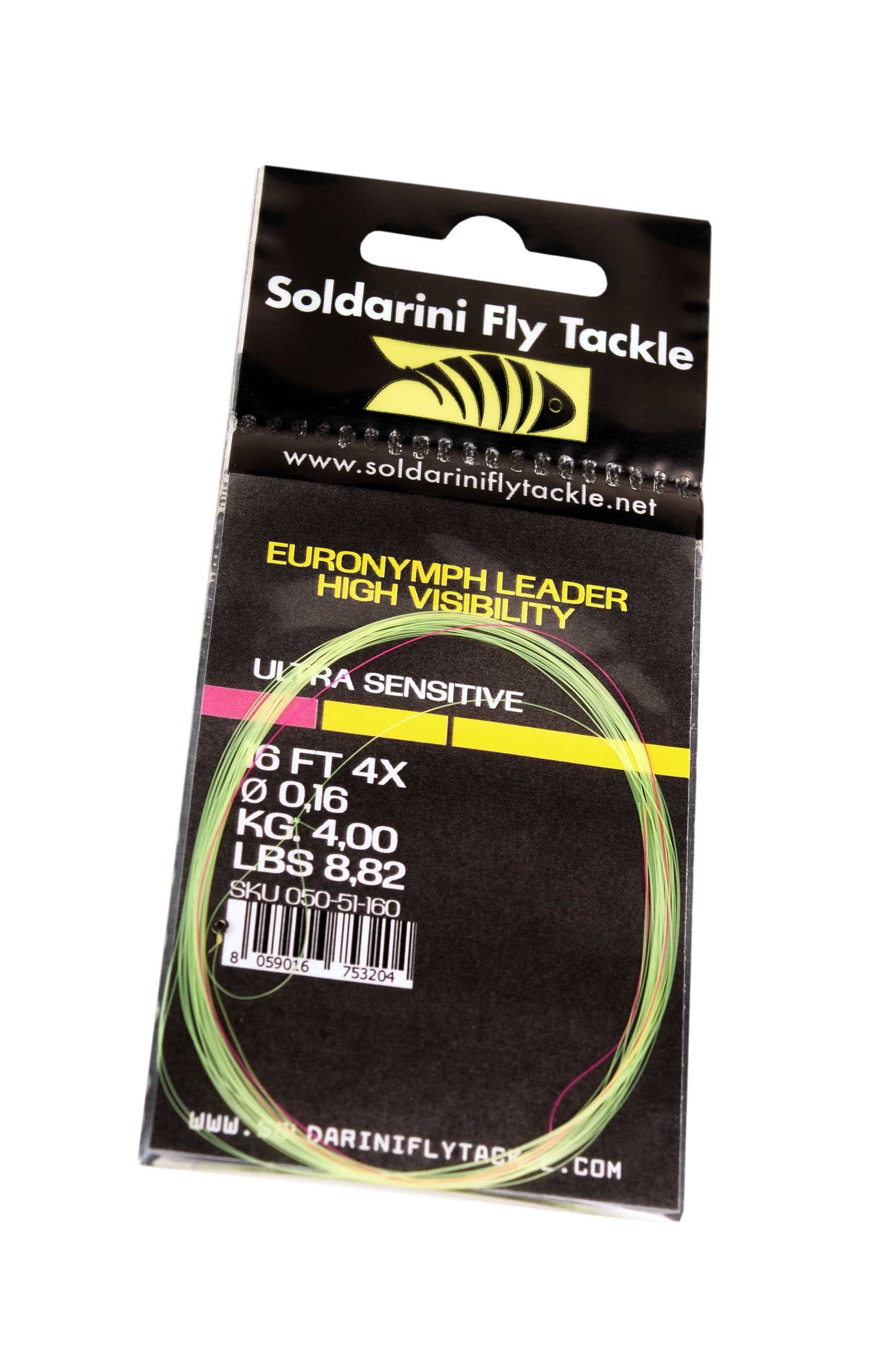 Soldarini Euronymph leader H-V Ultra Sensitive 16ft 4x fluo yellow